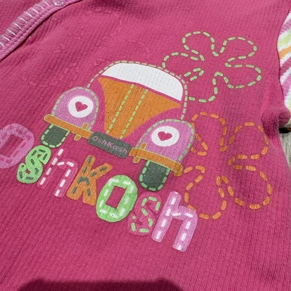 Vintage OshKosh Baby Footed Pajamas | 6 Months | Pink Retro Sleeper - Picture 4 of 8